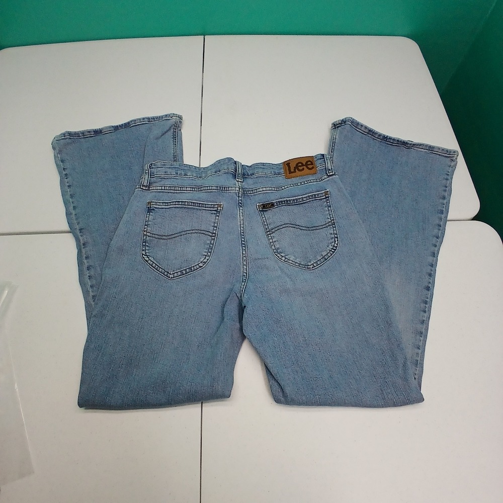 Lee Jeans Women Light Wash Flare Denim Distressed Casual Pants Size 14M‎